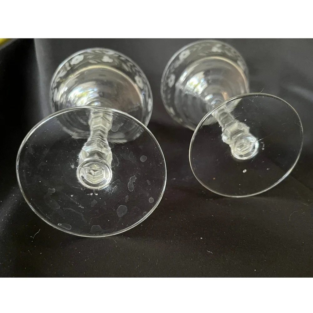 Libbey Rock Sharpe Halifax Etched Crystal Champagne Coupe Sherbet Glasses Set 2